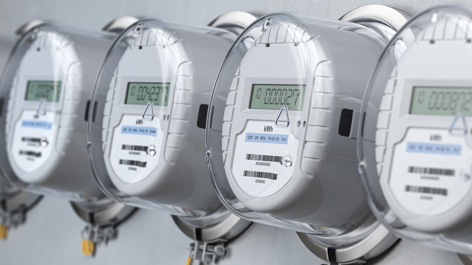 Row of digital electricity meters.