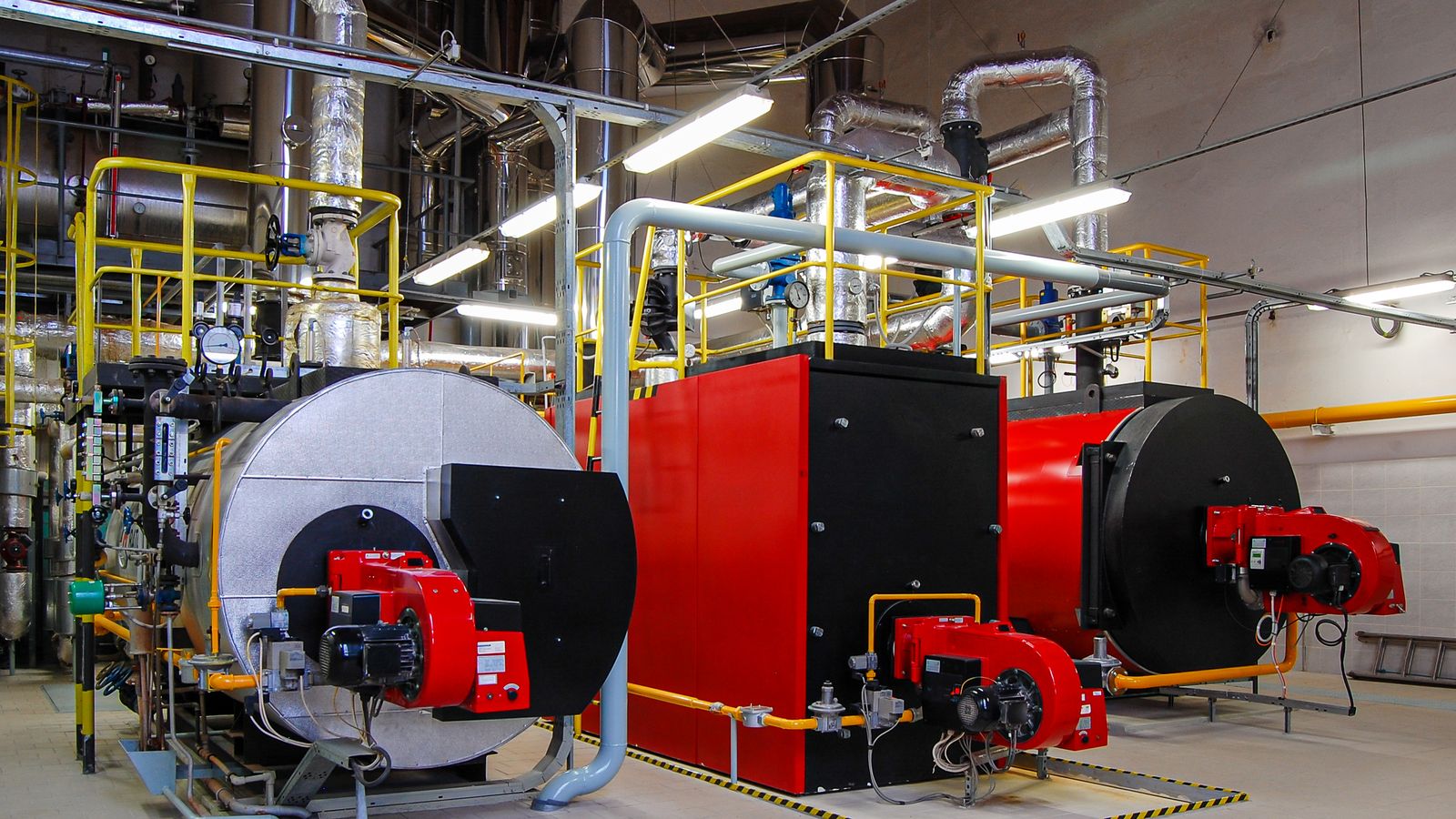 Gas boiler room for steam production.