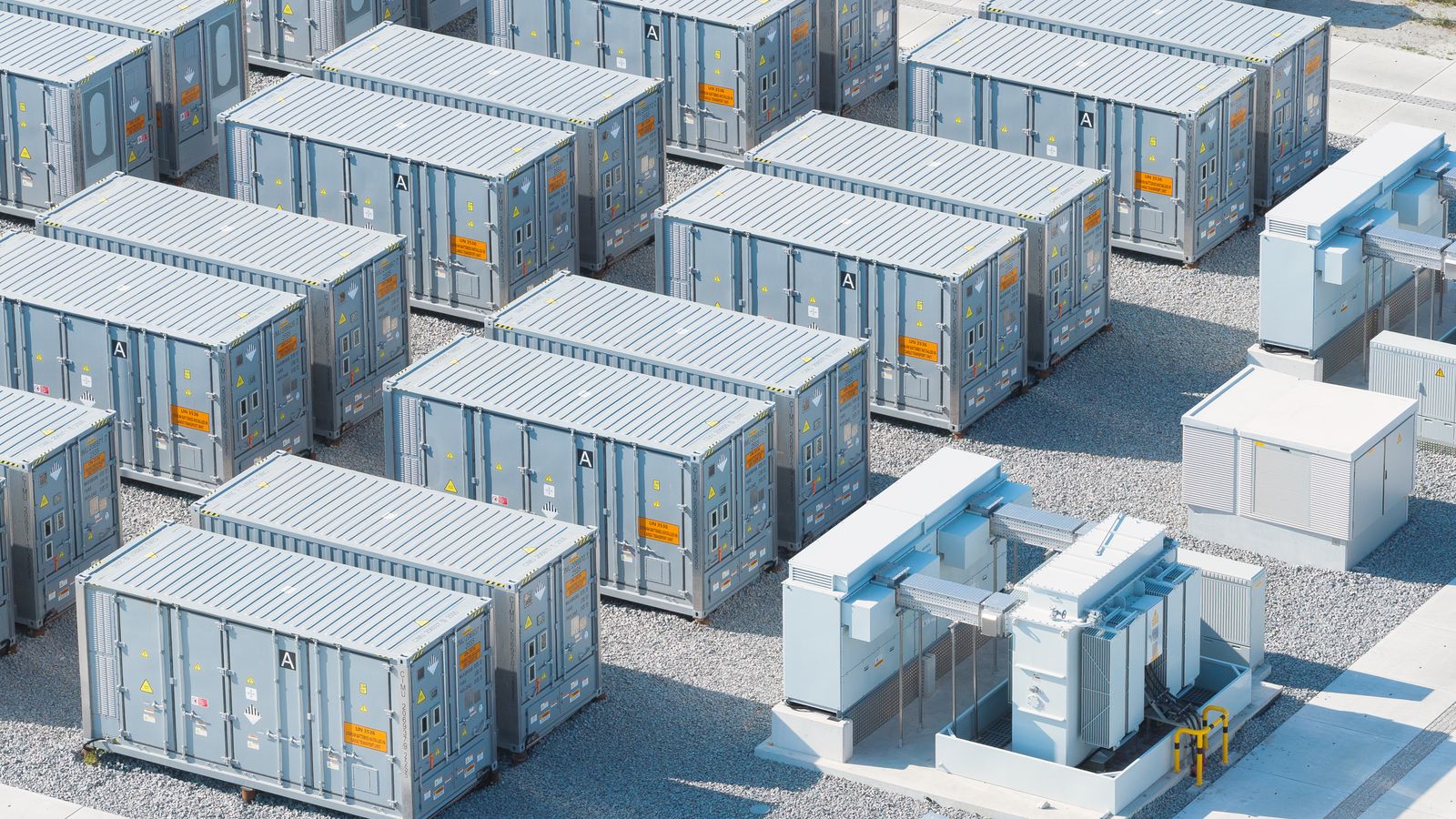 Battery containers of a storage system.