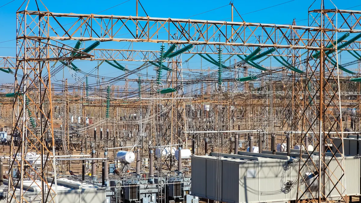 High-voltage electrical substation.
