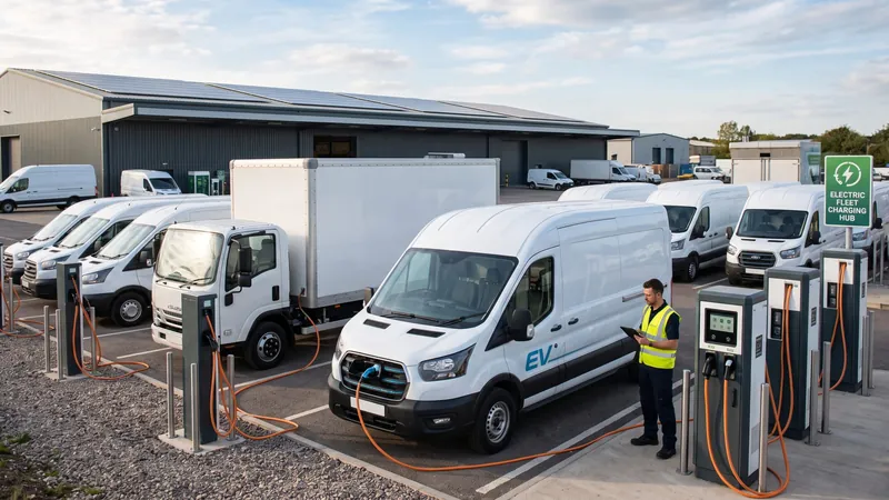 Fleet of electric vans charging.